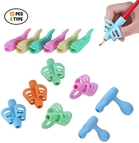 Pencil Grips, Silicon Writing Aid Grip Trainer Posture Correction Finger Grip for Kids Preschoolers Children Adults Special Needs for Lefties or Righties (13 Pcs)