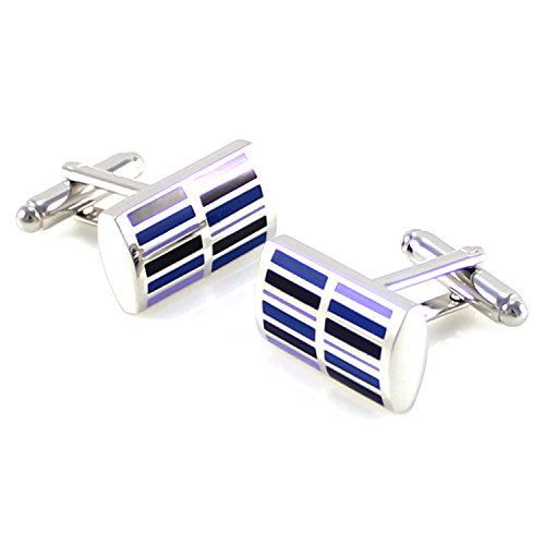 MENDEPOT Classic Rhodium Plated Rectangle Multi Color Stripes Cufflinks With Box