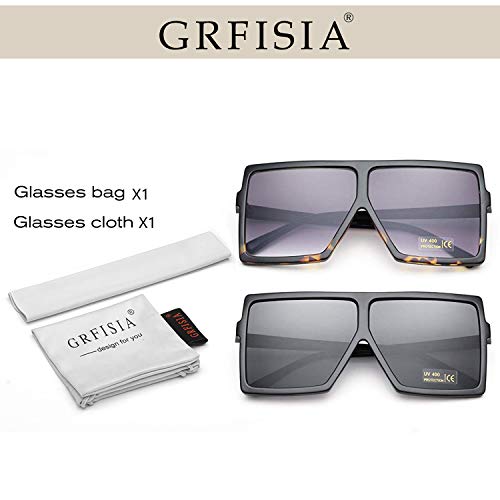 GRFISIA Square Oversized Sunglasses for Women Men Flat Top Fashion Shades (2 PCS-Black- leopard, 2.56) - Thumbnail 4