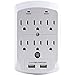 Surge Protector, Electronics Charging Station, 6 Outlet 2 USB Port Wall Adapter with Safety Indicator Lights - White - By Office Style