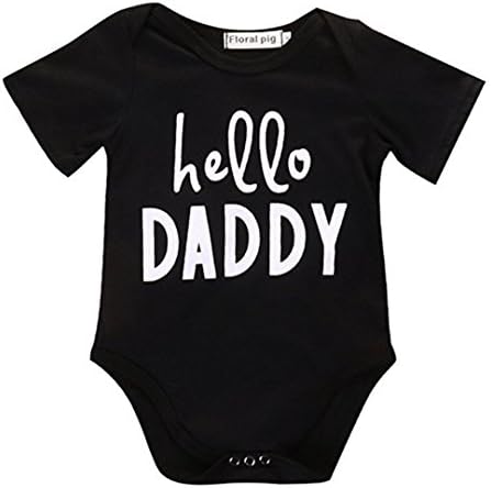 Albee Yang Infant Newborn Baby Boys Girls Letter Print hello daddy Short Sleeve Romper Bodysuit Outfits (Black, 80)