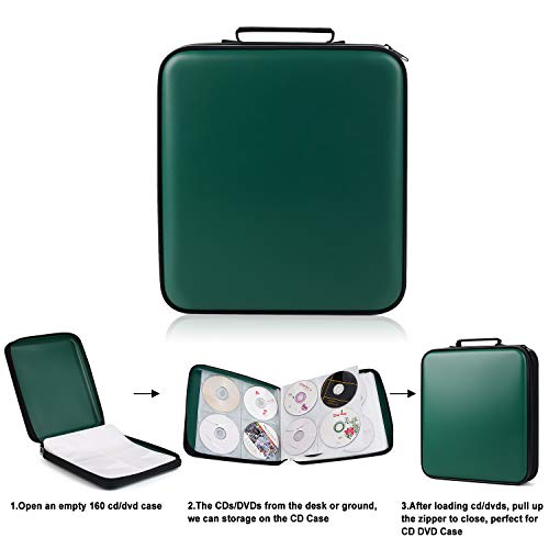 CD Case, COOFIT 160 Capacity DVD Case DVD Organizer CD Holder Case CD Storage Case Hard Plastic DVD CD Wallet