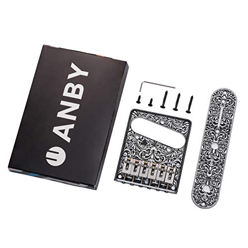 Wanby Professional 6 String Saddle Bridge Plate Beautiful Decorative Pattern for Tele Electric Guitar (slive) - Thumbnail 3