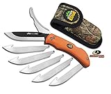 Outdoor Edge RazorPro, RO-20, Double Blade Folding Hunting Knife - Replacement Razor Blade, Gutting Blade, Blaze Orange Non-Slip TPR Handle, Mossy Oak Nylon Sheath
