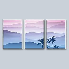3 Piece Framed Canvas Wall Art for Living Room, Bedroom Mountain Landscape Illustration XIX Canvas Prints for Home Decoration Ready to Hang - 16"x24"x3 Panels