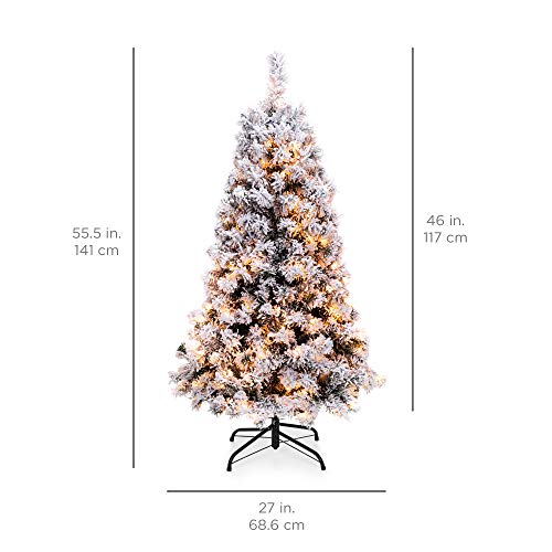 image for Best Choice Products 4.5ft Pre-Lit Snow Flocked Hinged Artificial Chri