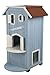 TRIXIE 'Cat's Home' Outdoor Cat House, Weatherproof 3-Story Cat House, Hinged Shutters with Latch & Perch, 2 Doors, Outdoor Shelter for Cats and Small Animals, Blue / White Pine Wood