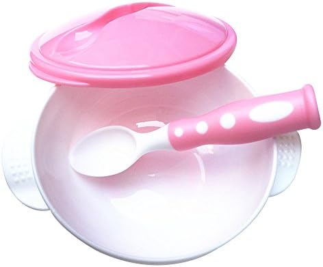 LLZJ Babies Tableware Bowls Dishes Sets Silicone Suction Bowl Fork Spoon Children's Cutlery Toddler Feeding Training,Pink