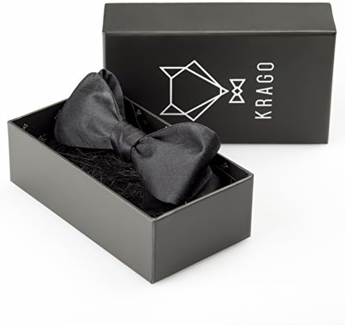 Solid Black Tuxedo Silk Bow tie for Men, Black Formal Bow Tie Self Tie by KRAGO