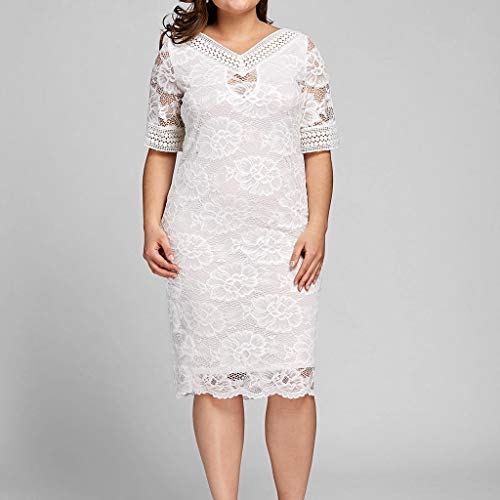 Women Lace Bodycon Dress, Lady Fashion Plus Size Hollow Out Short Sleeve Mini Club Party Dresses (XX-Large, White)