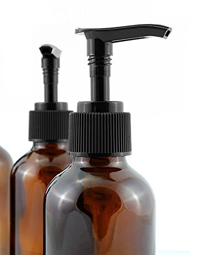 4oz Amber Glass Boston Round Pump Bottles (4 Pack); Great for Lotions, Liquid Soap, Aromatherapy and More