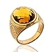 MASOP Stainless Steel Rings Gold Color Men's Cocktail Brown Light Topaz Color Yellor Stone Ring Size 12