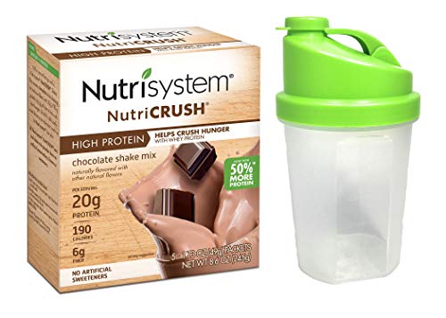 Nutrisystem NutriCRUSH Craving Crusher, New Improved Chocolate Shake Mix and Shaker Beverage Bottle (1 Box/1 Shaker Bottle) (5-1.4 Ounce Shake Packets)