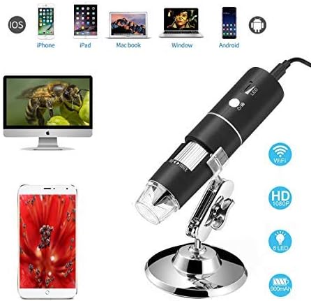 WiFi Digital Microscope,USB Microscope 2MP Camera Rechargeable Kids Microscope Endoscope 1080P HD,1000x Magnification for iPhone/iPad/Android Phone/Windows