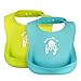 [IMPROVED] Silicone Bib - New Design with Reinforced Buttonholes - Waterproof Baby Bibs with Wide Pocket that Catches Everything - Make Mealtime Easier and Less Messy - Set of 2 -