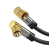 KabelDirekt 10 ft 75 Ohm HDTV SAT/TV cable, 90° angled, male F-type connector > male F-type coaxial cable for TV, HDTV, radio, DVB-T2, DVB-C, DVB-S – PRO Series