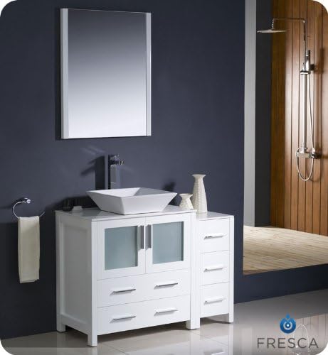 Fresca Bath FVN62-3012WH-VSL Torino 42" Vanity with Side Cabinet and Sink, White
