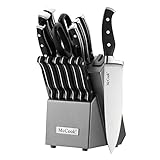McCook MC25 14 Pieces FDA Certified High Carbon Stainless Steel kitchen knife set with Wooden Block, All-purpose Kitchen Scissors and Built-in Sharpener(Graphite Block)