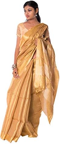 Vastravay Linen Silk Golden Color Ethnic Wear Saree For Women's