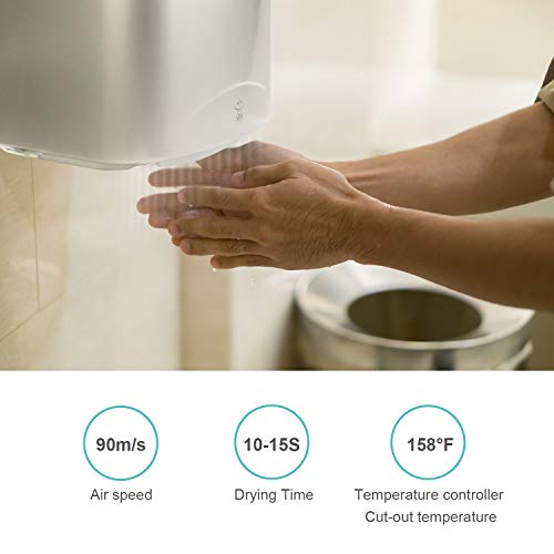 PowerPress 2001 Super Quiet Automatic Electric Hand Dryer Commercial High Speed 95m/s, Silver, Instant Heat & Dry