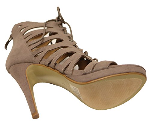 Forever Galerie-17 Women's Platform Gladiator high Heel Lace up Zip clsoure Suede Sandals Taupe 7 - Image 3