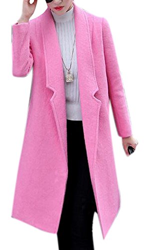 Lingswallow Womens Winter Wool-Blend Lapel Fashion Long Trench Coat Jacket Pink Lingswallow Womens Winter Wool-Blend Lapel Fashion Long Trench Coat Jacket Pink