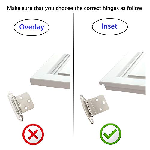 Hardware 3/8 Inch Face Mount Inset Satin Nickel Kitchen Door Cabinet Hinges, 50 Pack(25 Pairs) - Thumbnail 5