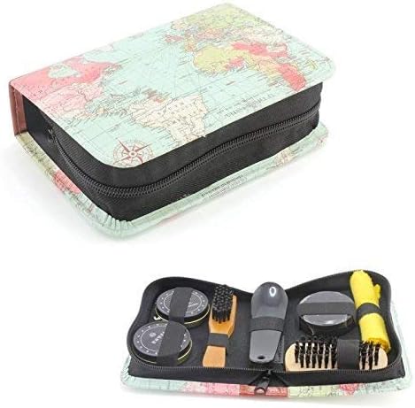 WORLD MAP GREEN PINK BLUE 7 PIECE SHOE CLEANING KIT IN CASE BLACK AND NEUTRAL