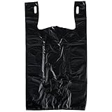ROYAL 7 Pack of:100 CT Large 1/6 Plastic Grocery Reusable T-shirts Carry-out 12 x 6 x 21 Bag (BLACK, 100)