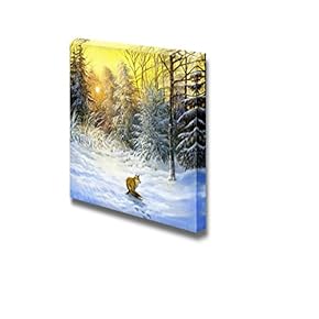 Canvas Prints Wall Art - Winter Landscape with a Fox on a Decline - 12" x 12"