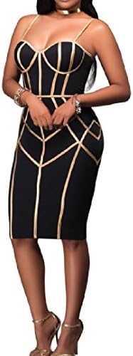 Women Bodycon Dress Slim Sleeveless Evening Party Pencil Dress (M, Black)