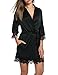 HOTOUCH Women's Lace-Trimmed Satin Short Kimono Robe Bathrobe Loungewear S-XXL