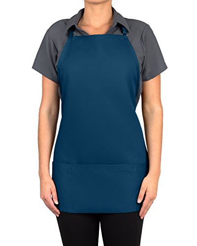 KNG Navy Blue 3 Pocket Adjustable Bib Apron for Men and Women