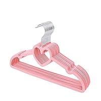 FuLov Non Slip Hangers, Pack of 10, Standard Clothing Adult Velvet Heart-Shaped, Notches 360 Degree Swivel Hook with Accessory Bar, for Heavy Coats, Jackets, Office Suits,Undergarments,Pink