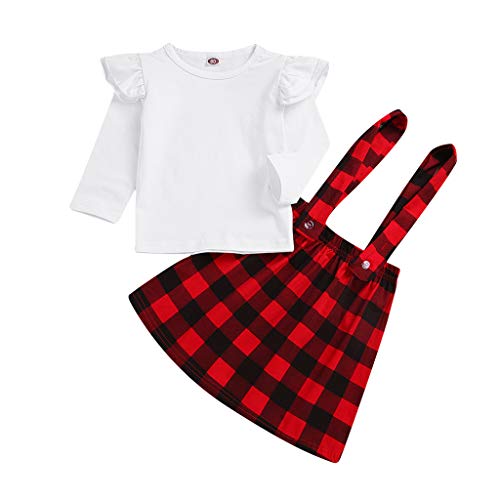Minshao Baby Clothes Sets, Toddler Infant Baby Girls Solid Ruffle Tops Plaid Strap Skirt Clothing Set for 0-4 Years Old