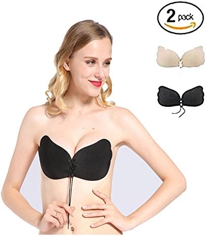 Jeffery Plus Size Cup E and F Self Adhesive Silicone Strapless Bras For Women, Invisible Push-up Bras With Drawstring,2 Packs (E)