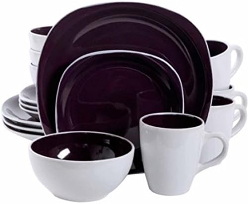 Durable Purple Carved Squares Stoneware Dinnerware Set, 16Pcs