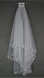 MLT Elbow Beaded Edge Pearl Sequins Wedding Bridal Veil with Comb (Ivory)