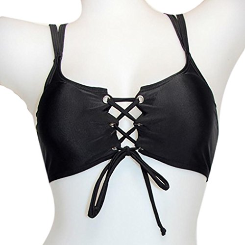 WM & MW Clearance Bikini Bra, Women Bikini Top Soild Cross Bandage Push-up Padded Swim Top Swimwear Beachwear (XL, Black) - Thumbnail 6