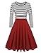 ACEVOG Women's Vintage Stripes Patchwok A-line Long Sleeve Cocktail Dress