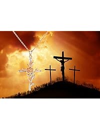 CUOKA MIRACLE - Collar con colgante en forma de cruz de rosa, chapado en oro rosa de 18 quilates, regalo para mujer