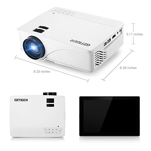 Mini Projector, GBTIGER 2000 Lumens Portable Home LED Projector Support Full HD 1080P 800 x 480 Pixels Multimedia Home Theater Movie Game Video Projector with VGA HDMI USB Port (White)