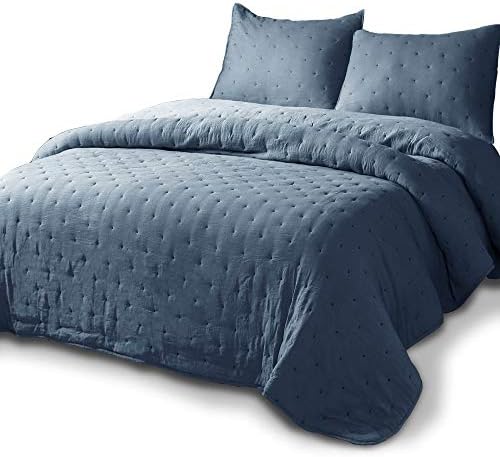 DOMDEC All Season Quilt Mini Set 3 Piece Coverlet Set Light Weight Cozy Soft (Blue, King + 2 King Shams)