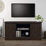 BELLEZE Modern Farmhouse Style 58 Inch TV Stand with Sliding Barn Door Console Table Storage, Espresso