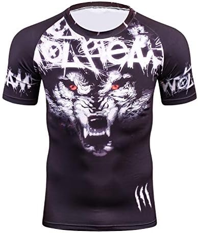 Wpch 3D Full Prints T-Shirts Mens Compression Shirt Base Layer Short Sleeve Workout Fitness MMA Body Building Tops Rashguard Sports T-Shirt T24 Multi-Color S