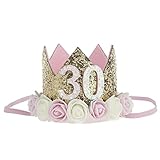 Floral Fall 21st 30th Birthday Princess Golden Crown Headband Adult Cake Smash HG-01 (Rose 30)