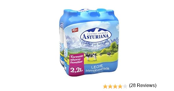 Central Lechera Asturiana Leche Semidesnatada - Paquete de 6 x ...