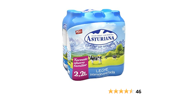 Central Lechera Asturiana Leche Semidesnatada - Paquete de 6 x 2200 ml - Total: 13200 ml