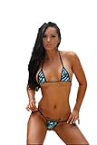 Black w Blue Animal Stripes Small Mesh Scrunch Butt Bikini 3pc Micro Brazilian