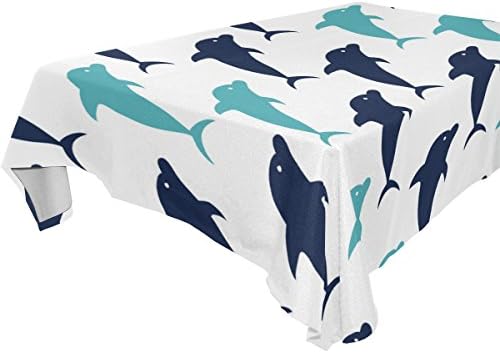 BYouLockX Blue Dolphin Pattern Rectangle Tablecloth 90x120(in)